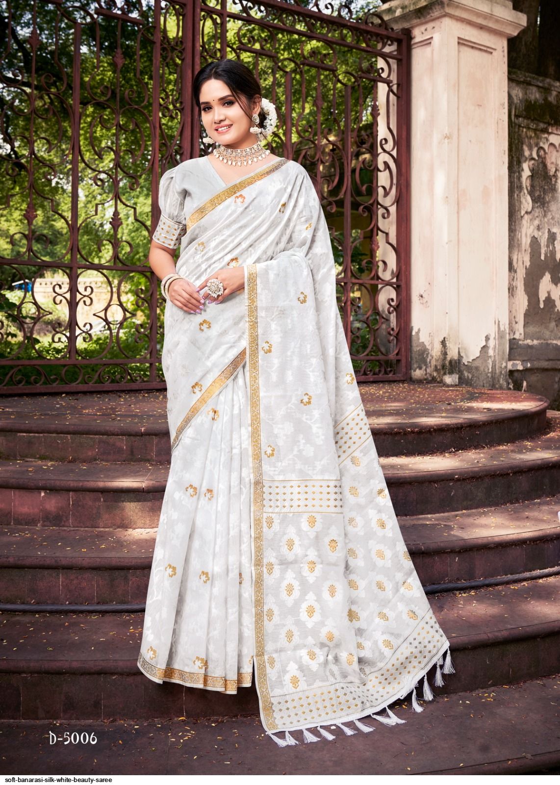 Designer White Banarasi Silk Saree