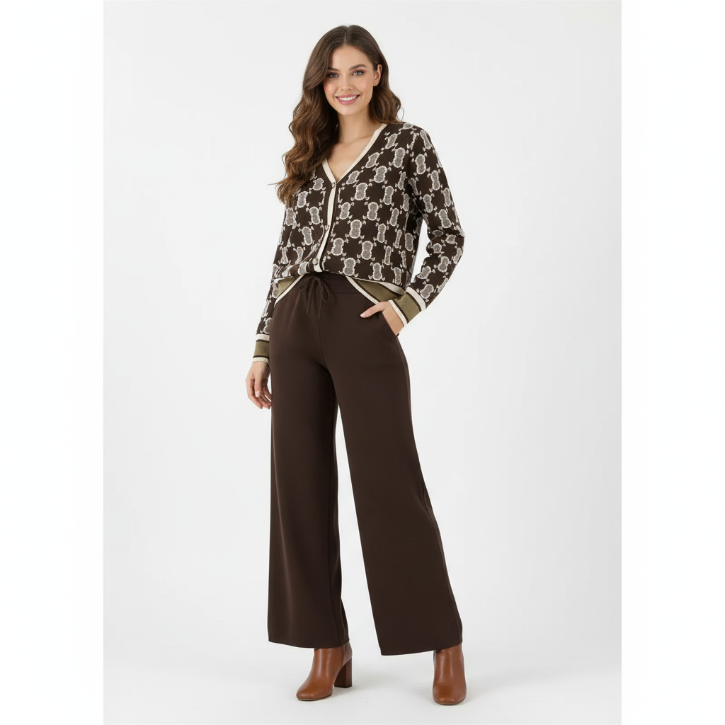 Eloise Wide-Leg Palazzo & Knitted Cardigan stylish Co-Ord Set