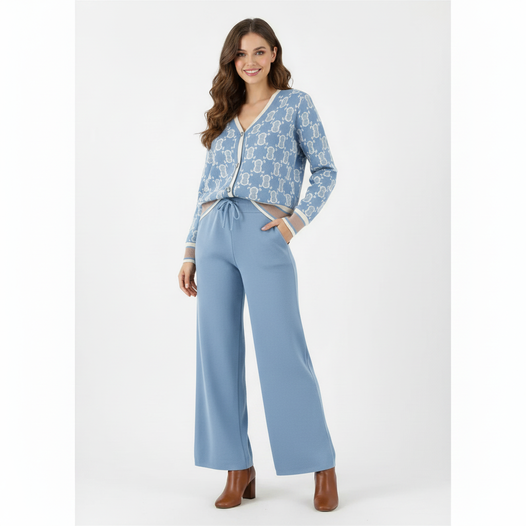 Eloise Wide-Leg Palazzo & Knitted Cardigan stylish Co-Ord Set