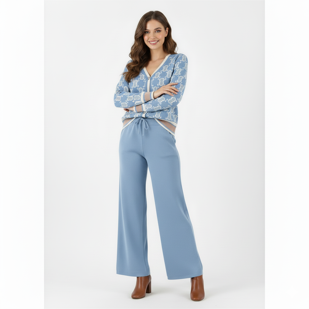 Eloise Wide-Leg Palazzo & Knitted Cardigan stylish Co-Ord Set