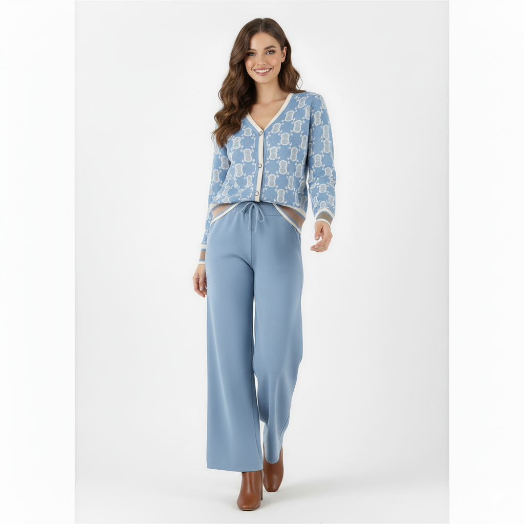 Eloise Wide-Leg Palazzo & Knitted Cardigan stylish Co-Ord Set