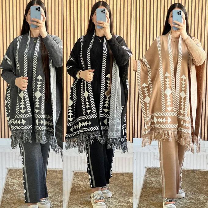 Luma Printed Three Piece Luxury Co-Ord Set With Cape