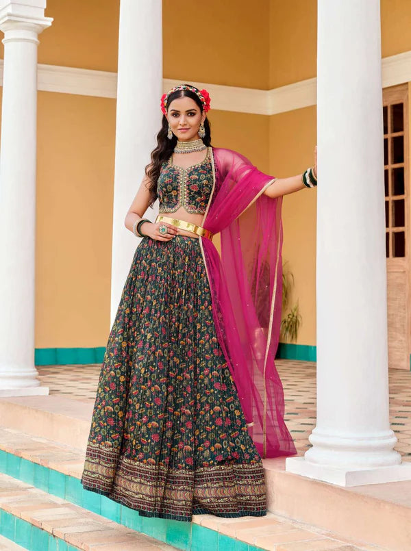 Digital Printed Chinon Chiffon Lehenga