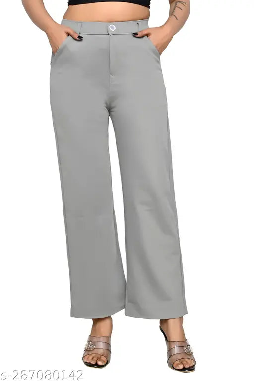 women polyster blend ice grey trouser