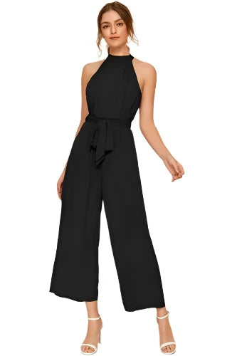 Dress for Women Split Back Belted Halter Palazzo Jumpsuit