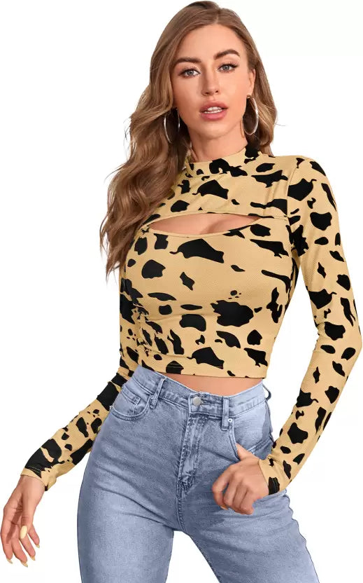 Casual Regular Sleeves Graphic Print Women Beige Top