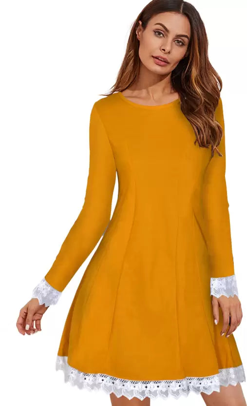 Women Fit and Flare Yellow Dress