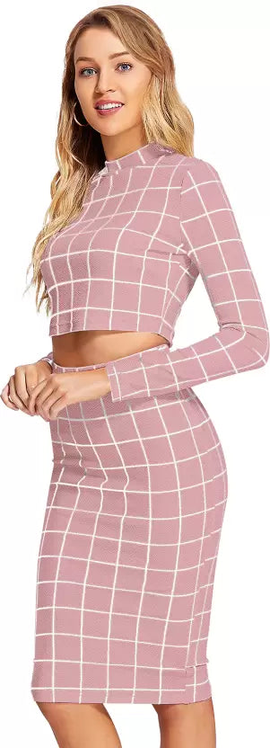 Peach Fabulous Women Polyester Printed Top & Printed Bodycon skirt For Girls & Women's