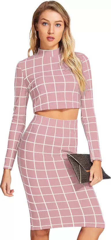 Peach Fabulous Women Polyester Printed Top & Printed Bodycon skirt For Girls & Women's