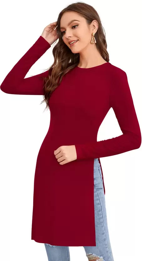 Casual Regular Sleeves Solid Women Maroon kurta