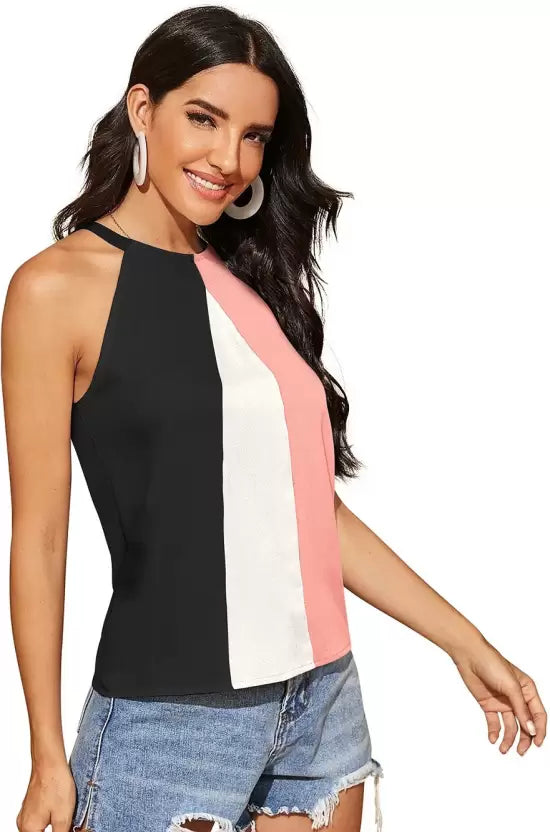 Casual Sleeveless Color Block Women Multicolor Top