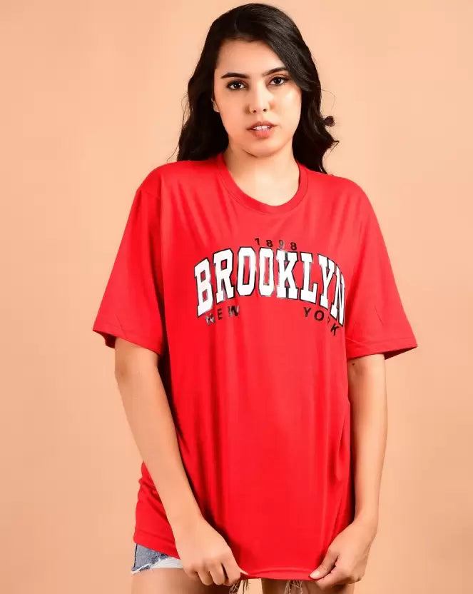 Women Typography Round Neck Cotton Blend T-Shirt