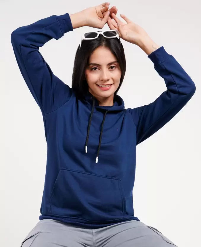 Women Full Sleeve Solid Hooded Sweatshirt