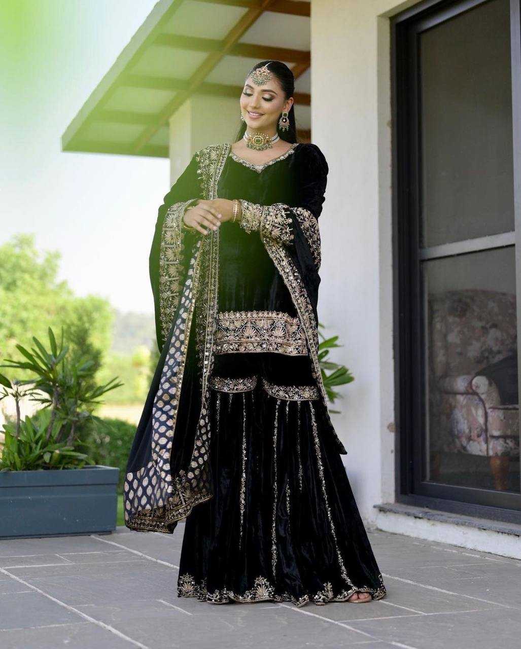 Designer Black Velvet Sharara Set